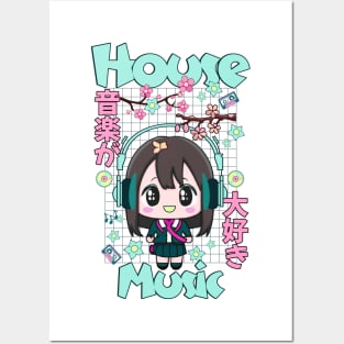 HOUSE MUSIC  - Cute Kawaii Character (teal/pink) Posters and Art